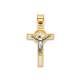 14K Two-Tone Gold Medallion Crucifix Cross — Small