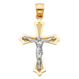 14K Two-Tone Gold Polished Satin Crucifix Pendant