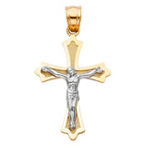 14K Two-Tone Gold Polished Satin Crucifix Pendant