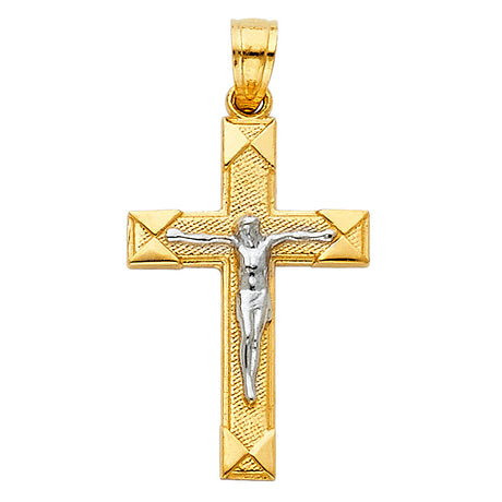14K Two-Tone Gold Crucifix Pendant (15x30mm)
