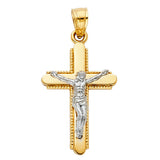14K Two-Tone Gold Crucifix Pendant (15x30mm)