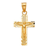 14K Gold Side Diamond Cut Crucifix Pendant