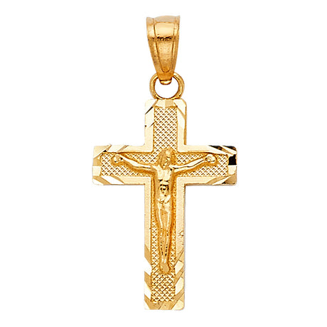 14K Gold Side Diamond Cut Crucifix Pendant