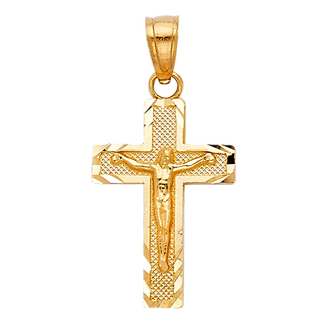 14K Gold Side Diamond Cut Crucifix Pendant