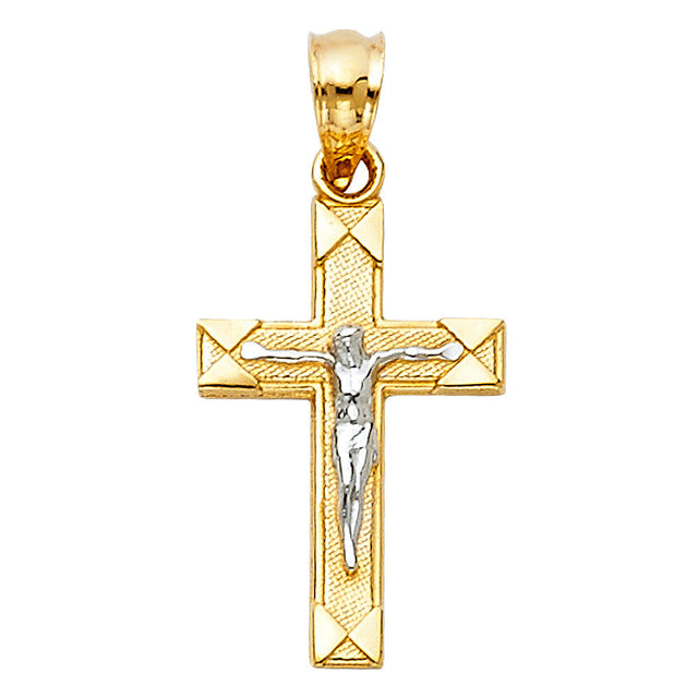 14K Two-Tone Gold Diamond-Cut Crucifix — Small