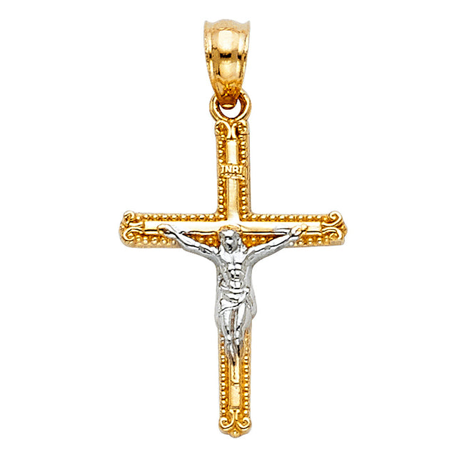 14K Two-Tone Gold Crucifix Pendant (15x25mm)