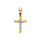 14K Two-Tone Gold Beaded-Frame Crucifix — Small