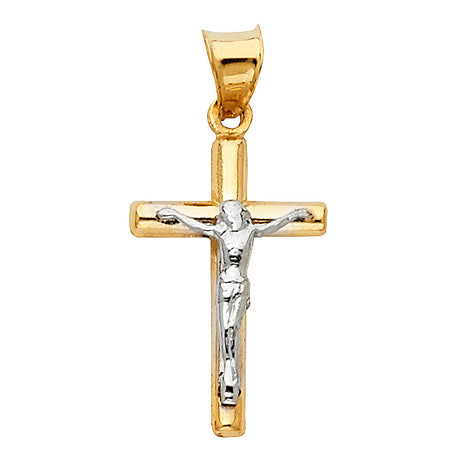 14K White Gold Rounded Tube Crucifix Pendant on white background - Italian Fashions
