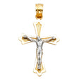 14K Two-Tone Gold Budded Diamond-Cut Crucifix Pendant on white background - Italian Fashions