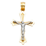 14K Two-Tone Gold Budded Diamond-Cut Crucifix Pendant on white background - Italian Fashions