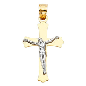 14K Two-Tone Gold Polished Cross Crucifix Pendant