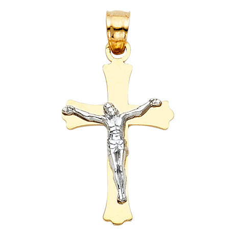 14K Two-Tone Gold Polished Cross Crucifix Pendant