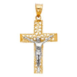 14K Two-Tone Gold Nugget Filigree Crucifix Pendant on white background - Italian Fashions