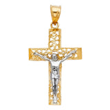 14K Two-Tone Gold Nugget Filigree Crucifix Pendant on white background - Italian Fashions