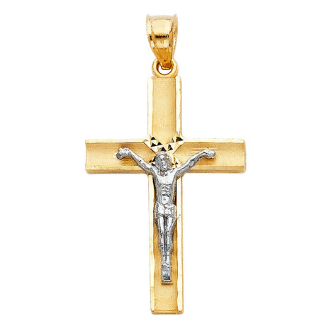 14K Two-Tone Gold Latin Cross Crucifix Pendant