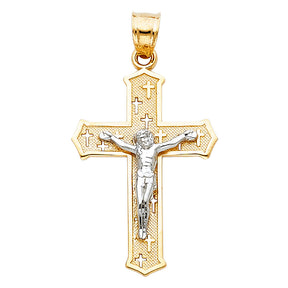 14K Two-Tone Gold Passion Cross Crucifix Pendant