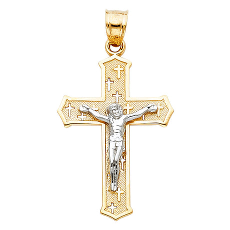 14K Two-Tone Gold Passion Cross Crucifix Pendant