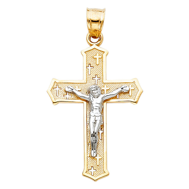 14K Two-Tone Gold Passion Cross Crucifix Pendant