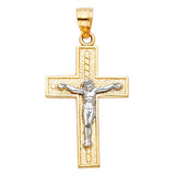 14K Two-Tone Gold Latin Crucifix Pendant on white background - Italian Fashions