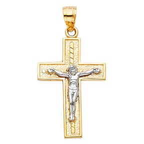 14K Two-Tone Gold Latin Crucifix Pendant on white background - Italian Fashions