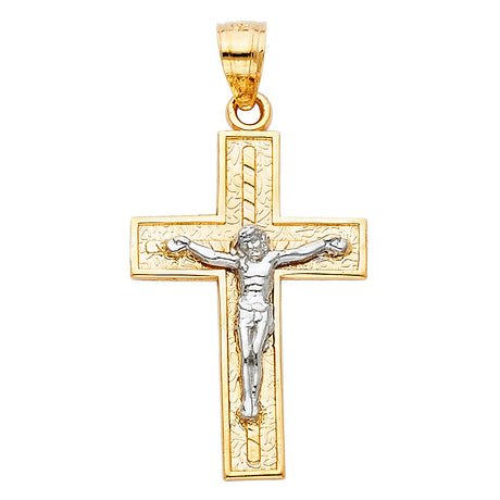 14K Two-Tone Gold Latin Crucifix Pendant on white background - Italian Fashions