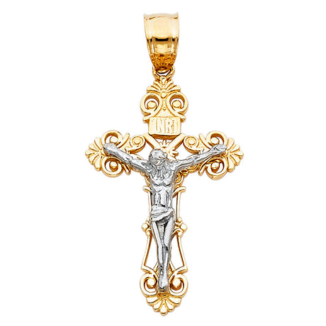 14K Two-Tone Gold Small Crucifix Pendant