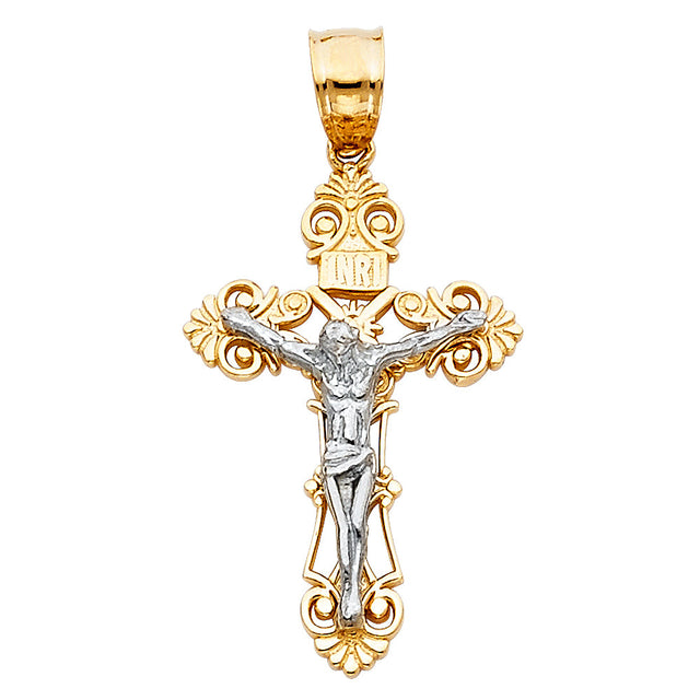14K Two-Tone Gold Small Crucifix Pendant