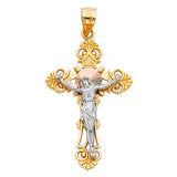 14K Tricolor Gold Sunburst INRI Crucifix Pendant, large — Italian Fashions