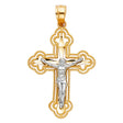 14K Two-Tone Gold Budded Cutout Crucifix Pendant