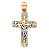 14K Two-Tone Gold Cutout Design Crucifix Pendant