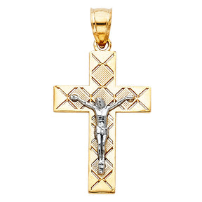 14K Two-Tone Gold Cutout Design Crucifix Pendant