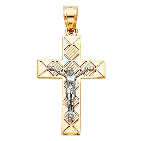 14K Two-Tone Gold Cutout Design Crucifix Pendant