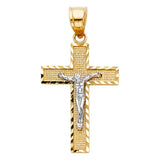 14K Gold Side Diamond Cut Crucifix Pendant