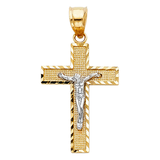 14K Gold Side Diamond Cut Crucifix Pendant