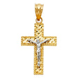 14K Two-Tone Gold Beaded Diamond-Cut Crucifix Pendant on white background - Italian Fashions