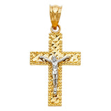 14K Two-Tone Gold Beaded Diamond-Cut Crucifix Pendant on white background - Italian Fashions