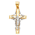 14K Two-Tone Gold Scroll Filigree Crucifix Pendant on white background - Italian Fashions