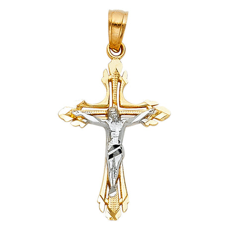 14K Two-Tone Gold Cut-Out Crucifix Pendant on white background - Italian Fashions