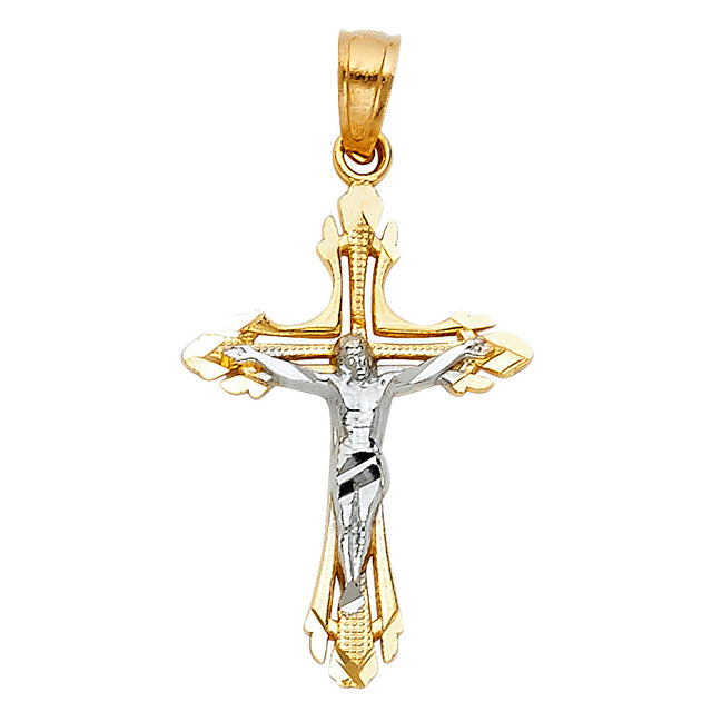 14K Two-Tone Gold Cut-Out Crucifix Pendant on white background - Italian Fashions