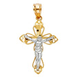 14K Two-Tone Gold Openwork Fleur Crucifix Pendant on white background - Italian Fashions