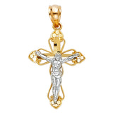 14K Two-Tone Gold Openwork Fleur Crucifix Pendant on white background - Italian Fashions
