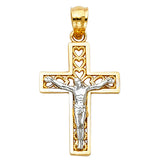 14K Two-Tone Gold Heart Design Cross Crucifix Pendant
