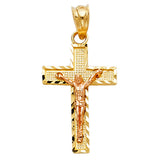 14K Two-Tone Gold Side Diamond-Cut Crucifix Pendant, white corpus — Italian Fashions
