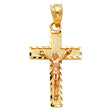 14K Two-Tone Gold Side Diamond Cut Crucifix Pendant