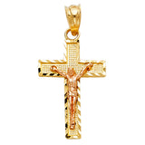 14K Two-Tone Gold Side Diamond Cut Crucifix Pendant