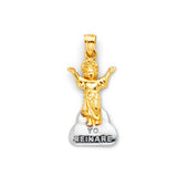 14K Two-Tone Gold Divine Child Jesus 'Yo Reinare' Pendant on white background - Italian Fashions