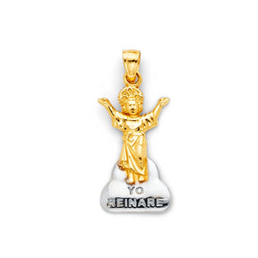 14K Two-Tone Gold Divine Child Jesus 'Yo Reinare' Pendant on white background - Italian Fashions