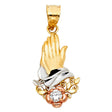14K Tricolor Gold Praying Hands Pendant on white background - Italian Fashions