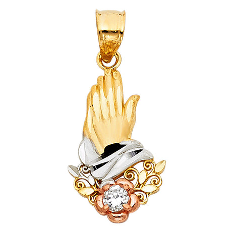 14K Tricolor Gold Praying Hands Pendant on white background - Italian Fashions