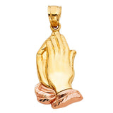 14K Two-Tone Gold Large Praying Hands Pendant on white background - Italian Fashions